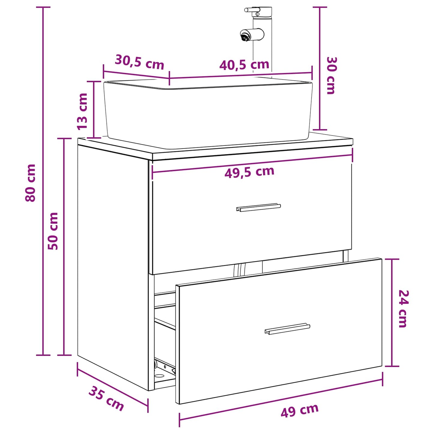vidaXL Επιτοίχια Λεκάνη Έπιπλο Μαύρη Δρυς 53 x 34,5 x 63 εκ