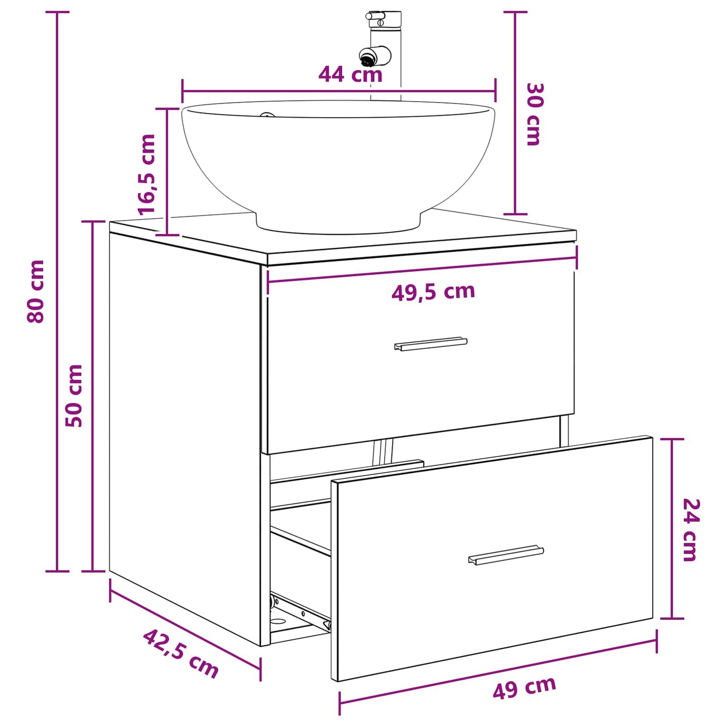 vidaXL Επιτοίχια Λεκάνη Έπιπλο Μαύρη Δρυς 49,5 x 44,5 x 66,5 εκ.