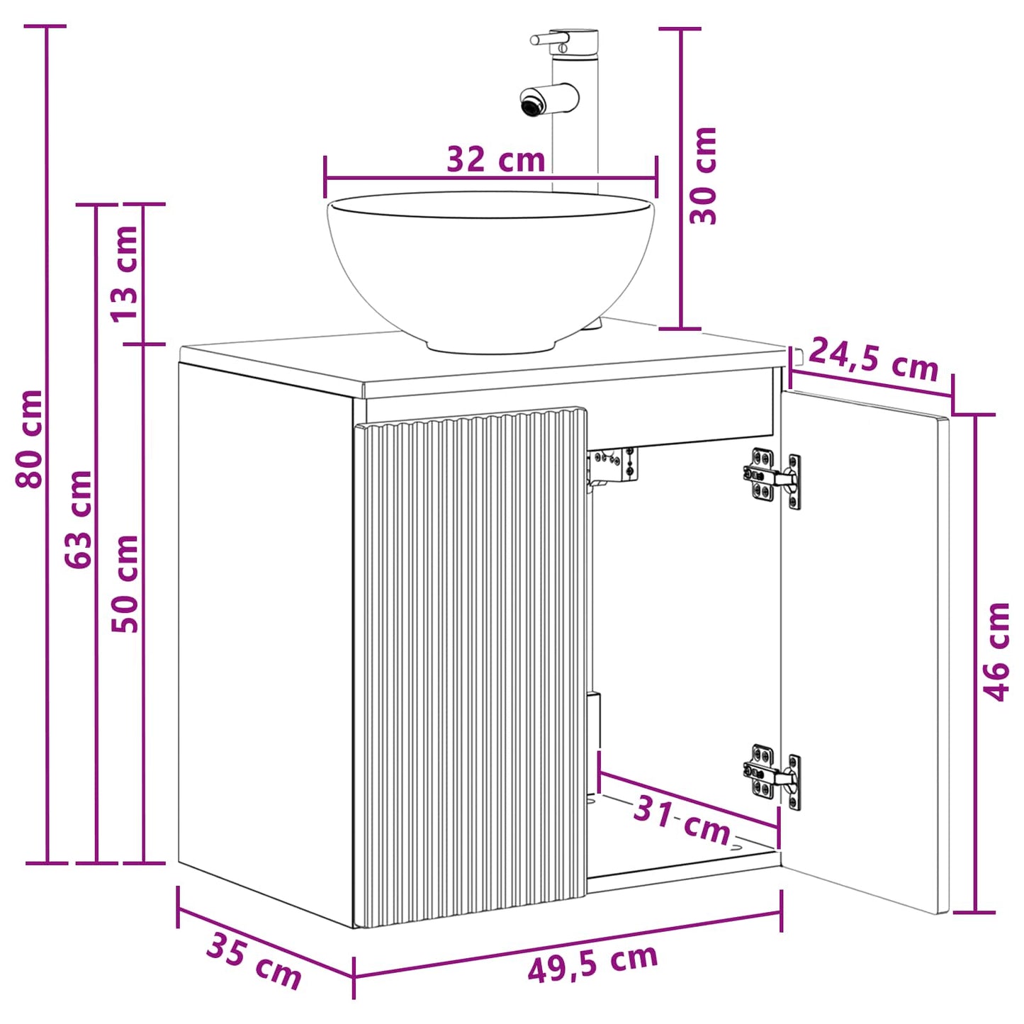 vidaXL Επιτοίχια Λεκάνη Έπιπλο Γκρι Sonoma 49,5 x 35 x 63 εκ