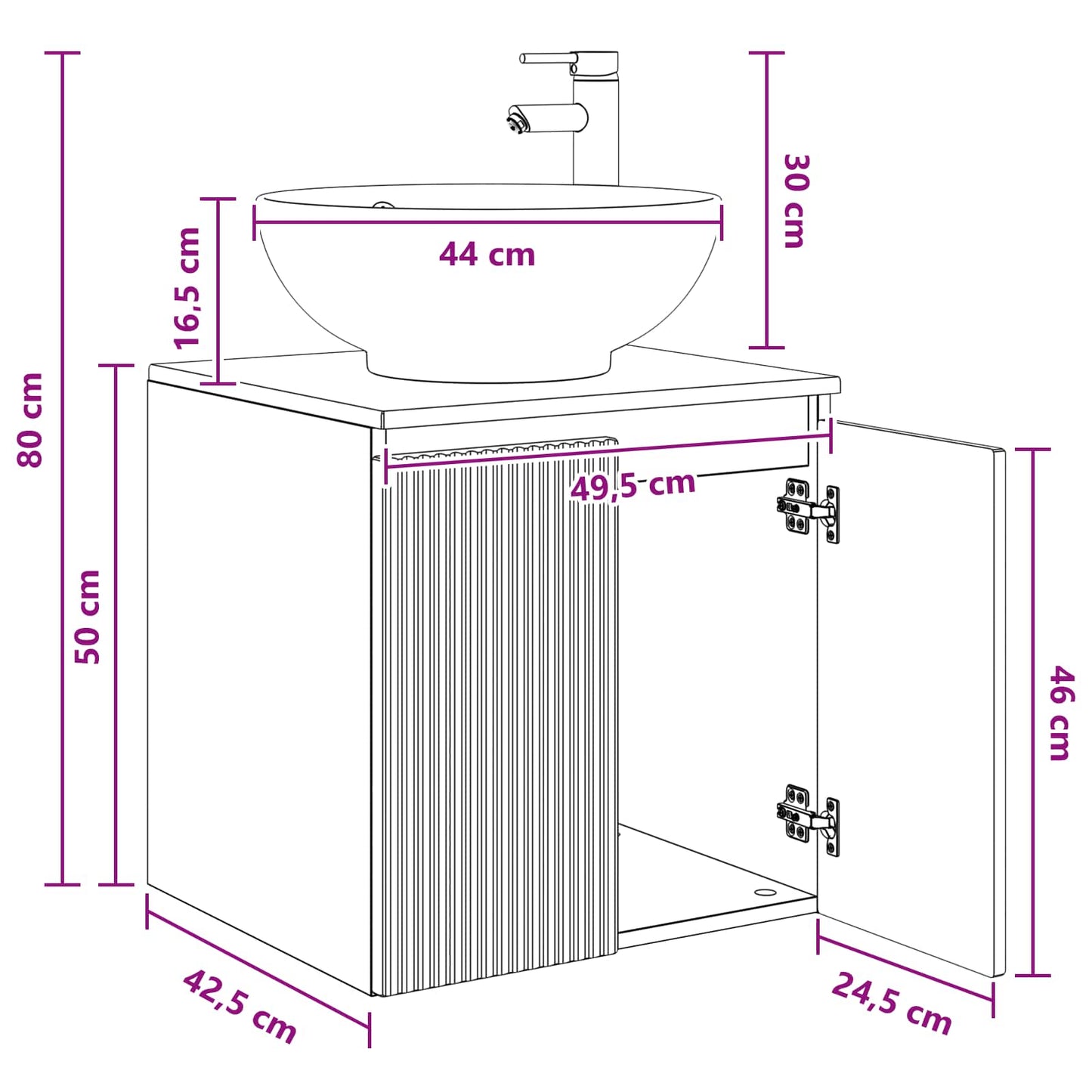 vidaXL Επιτοίχια Λεκάνη Έπιπλο Μαύρο 49,5 x 44,5 x 65 εκ