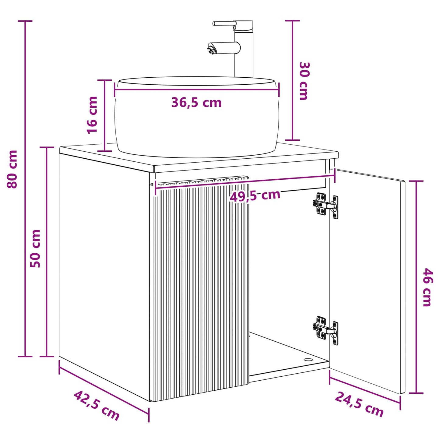 vidaXL Επιτοίχια Λεκάνη Έπιπλο Γκρι Sonoma 49,5 x 44,5 x 66 εκ