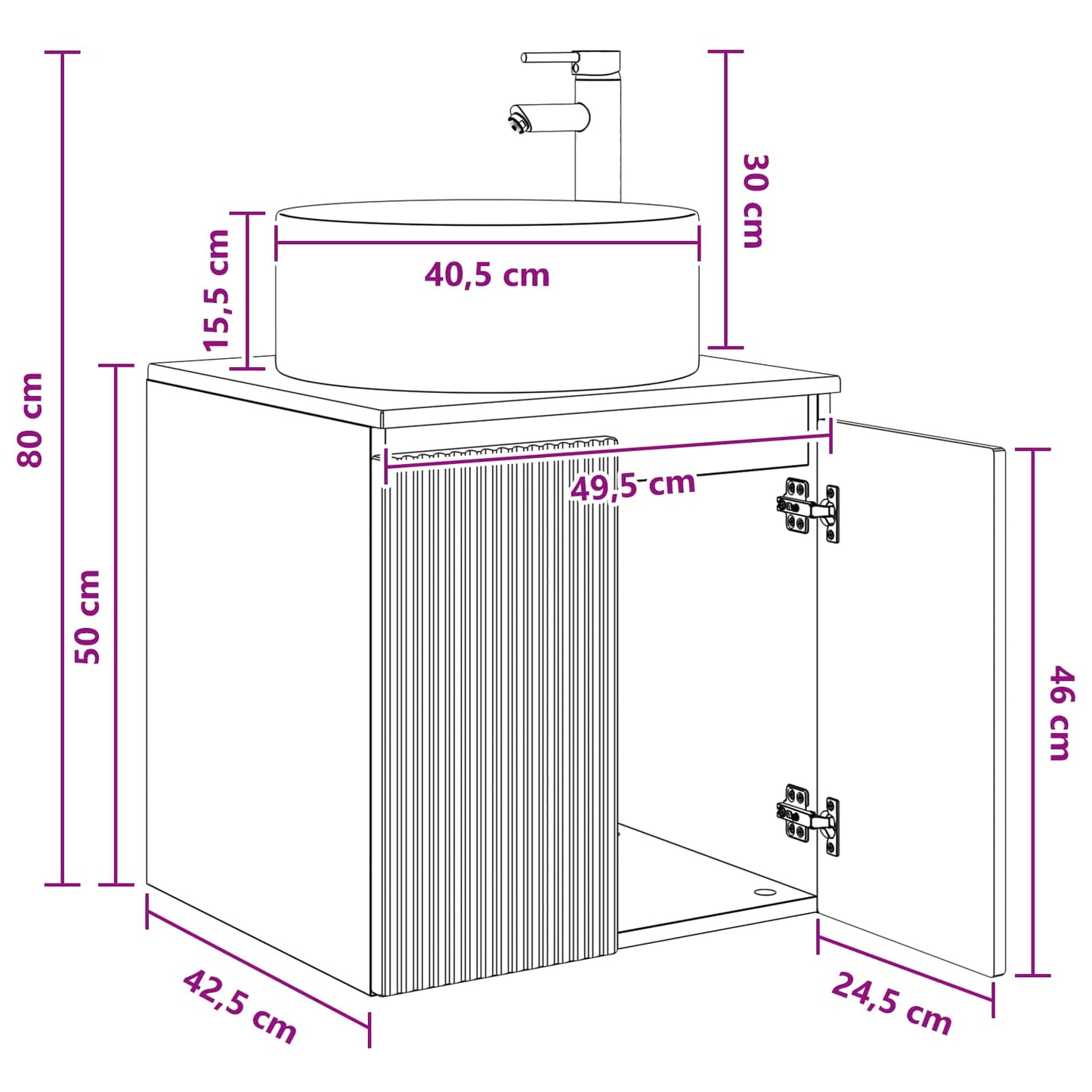 vidaXL Επιτοίχιος νιπτήρας βανίλιας Artisan Δρυς 49,5 x 44,5 x 65,5 εκ