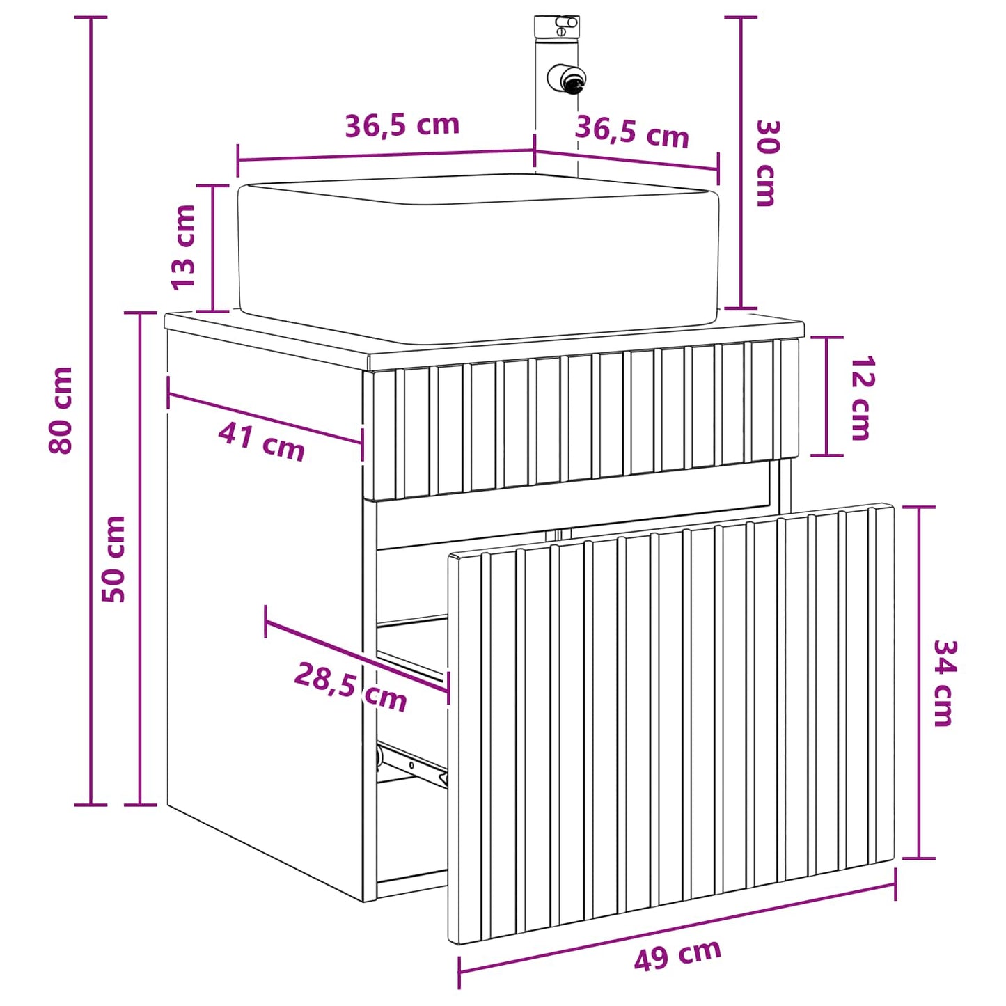 vidaXL Επιτοίχιος νιπτήρας βανίλιας Λευκό 49 x 41 x 63 εκ.