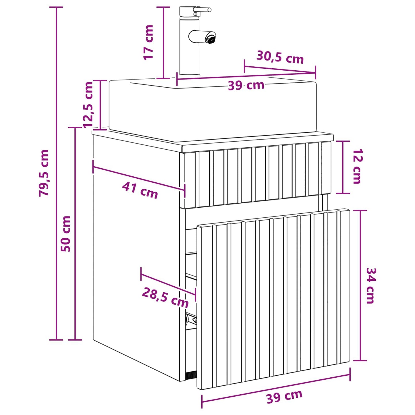 vidaXL Νιπτήρας Τοίχου Λευκό 39 x 41 x 62,5 εκ Επεξεργασμένο Ξύλο
