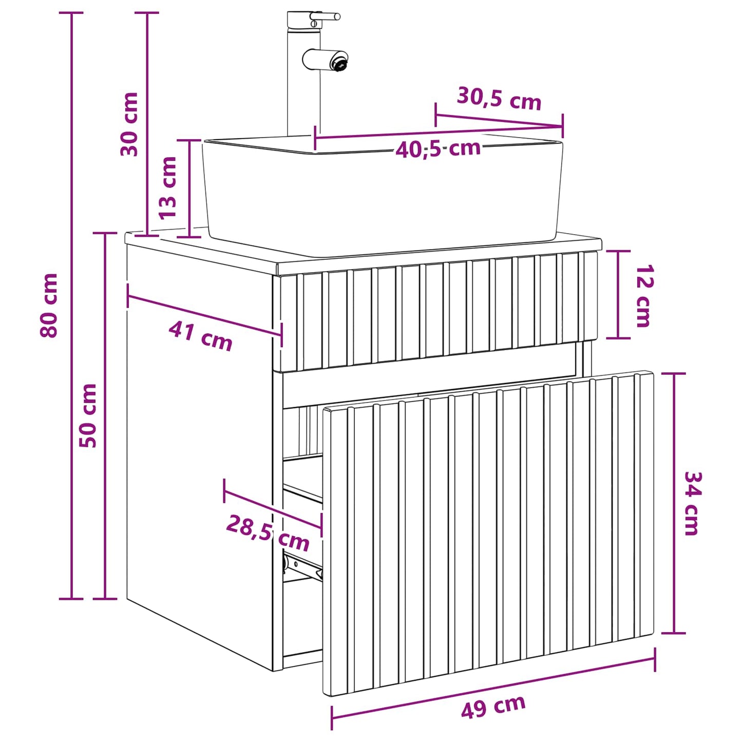 vidaXL Επιτοίχιος νιπτήρας βανίλιας Λευκό 49 x 41 x 63 εκ.