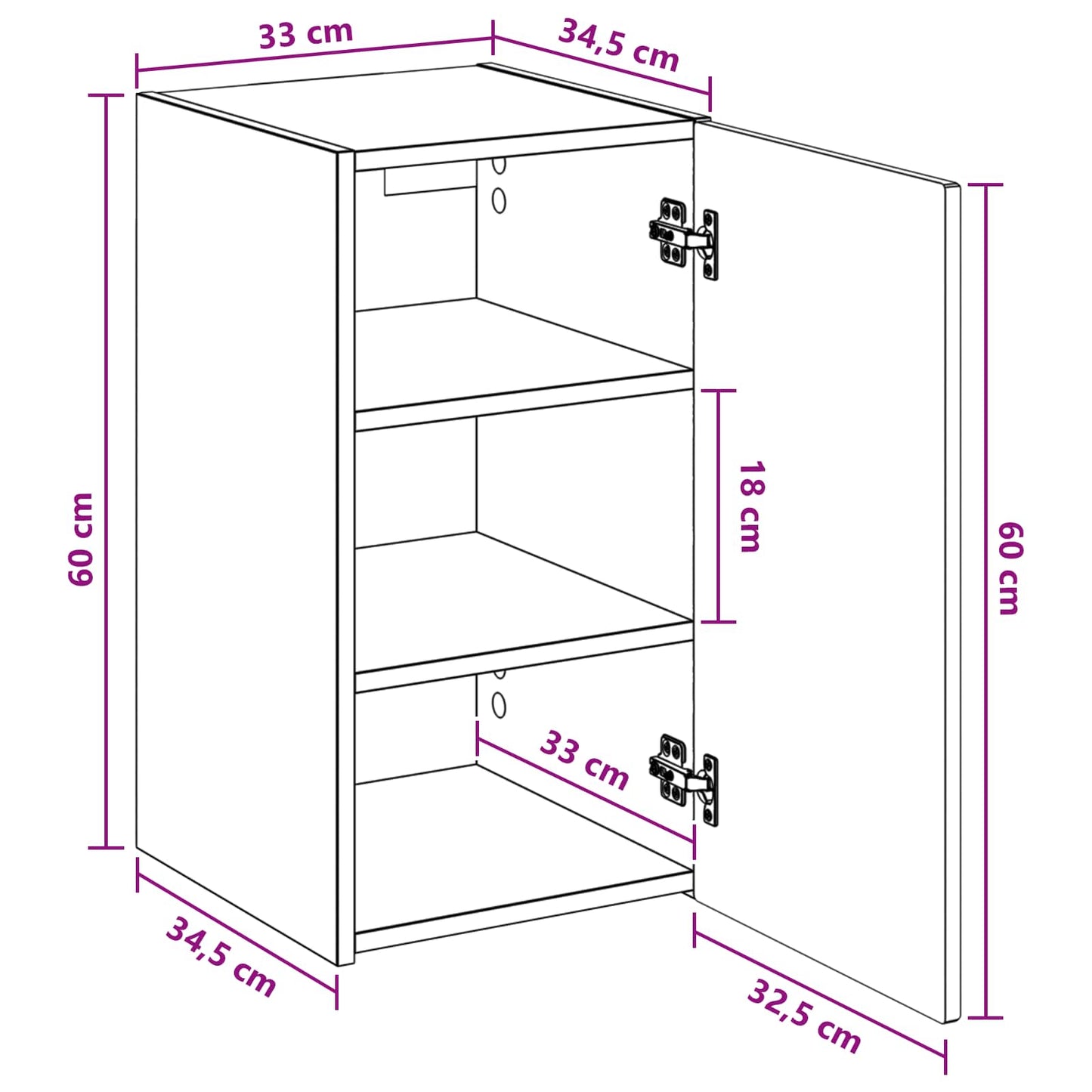 vidaXL Τοίχου Ντουλάπα Μπάνιου Λευκό 33 x 34,5 x 60 εκ