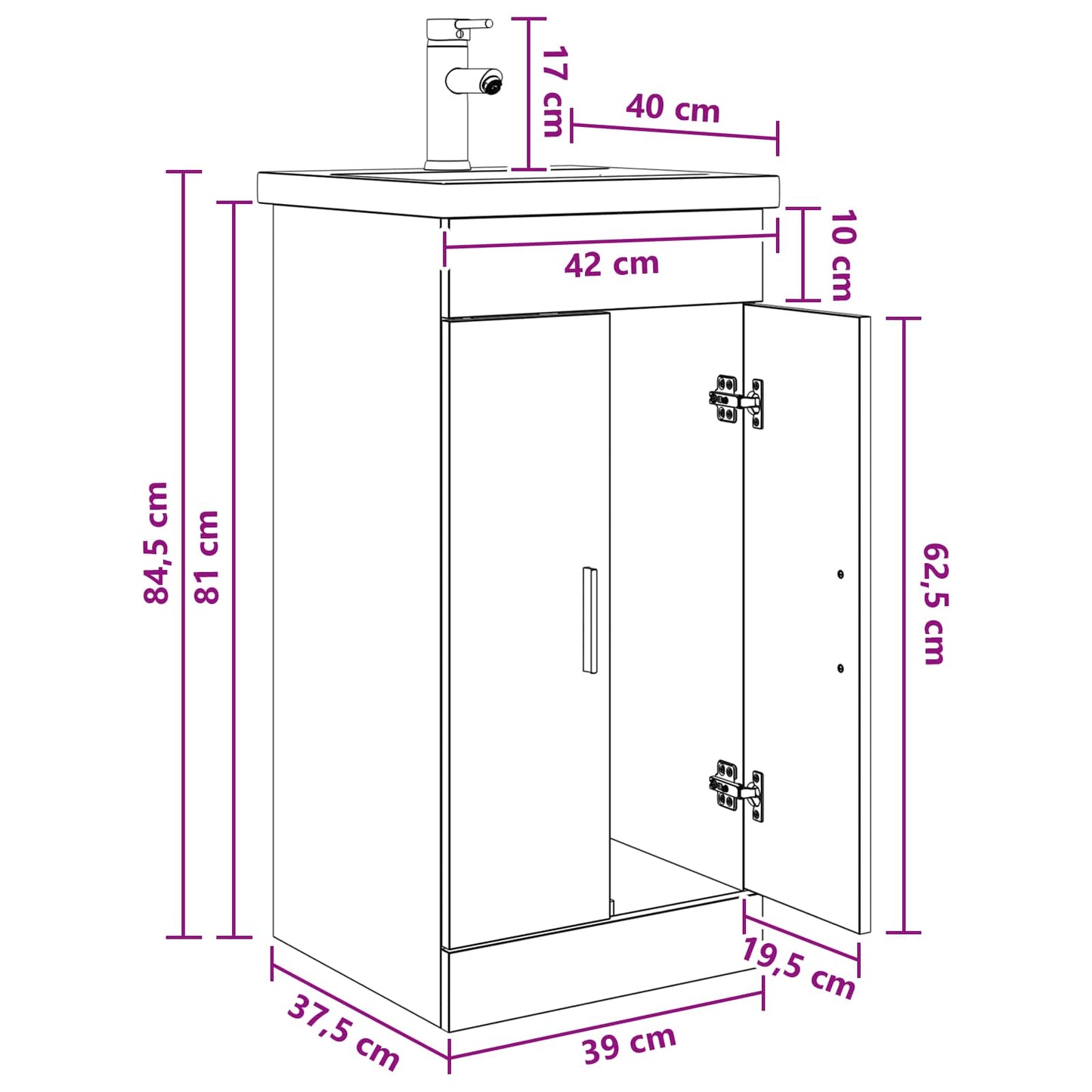 vidaXL Καθρέφτης μπάνιου με νιπτήρα Λευκό 42 x 40 x 84,5 εκ