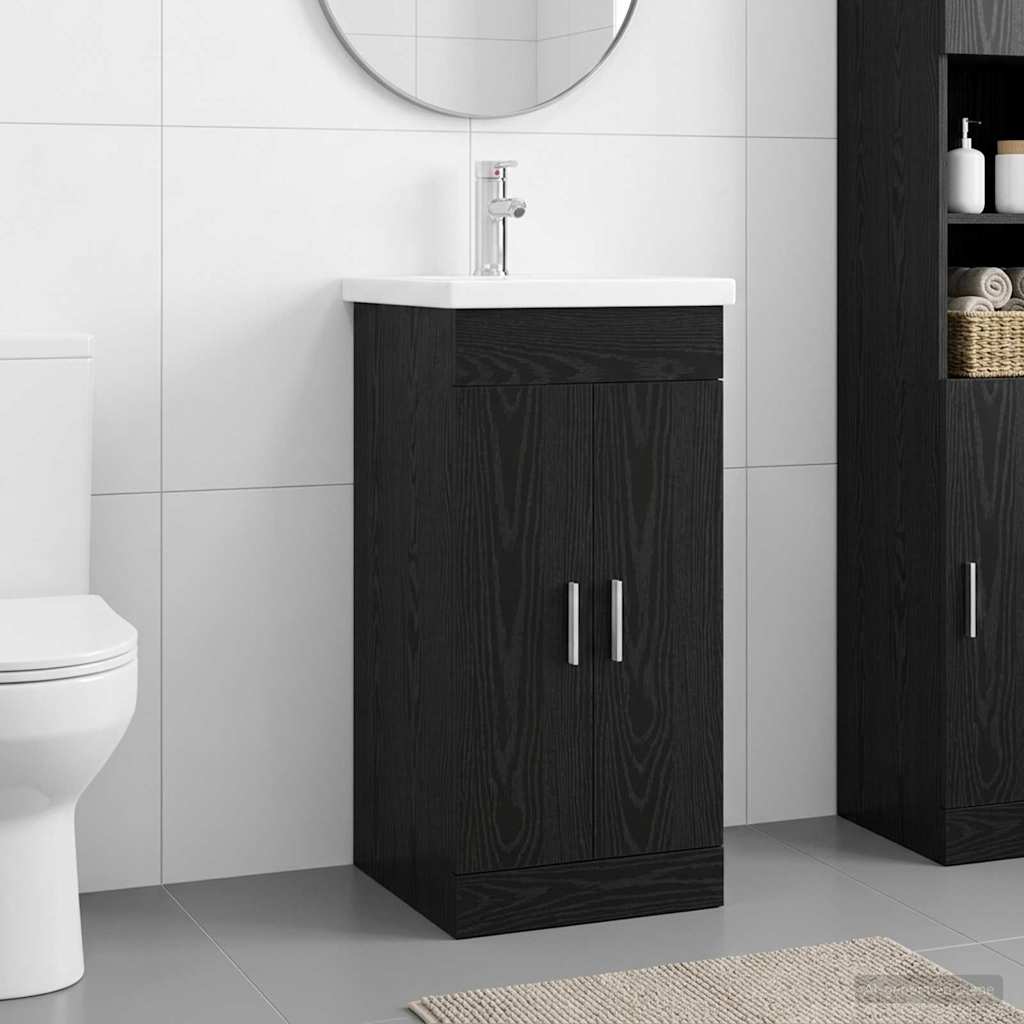 vidaXL Καθρέφτης μπάνιου με νιπτήρα Μαύρη Δρυς 42 x 40 x 84,5 εκ