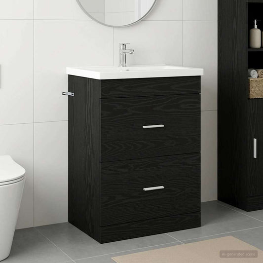 vidaXL Ντουλάπι Κάτω από τον Νιπτήρα Μαύρη Δρυς 56 x 37,5 x 81 εκ