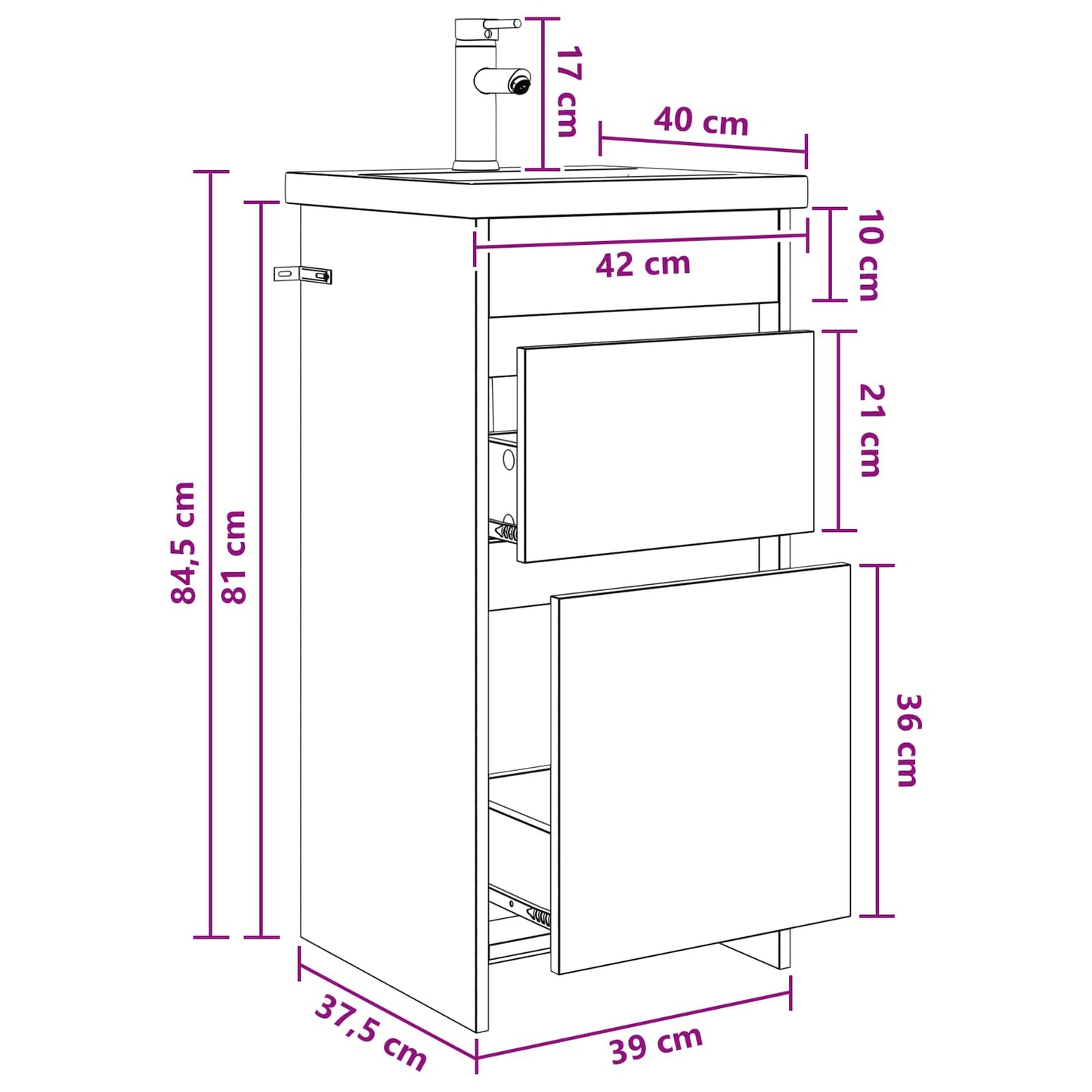 vidaXL Καθρέφτης μπάνιου με νιπτήρα Μαύρη Δρυς 42 x 40 x 84,5 εκ