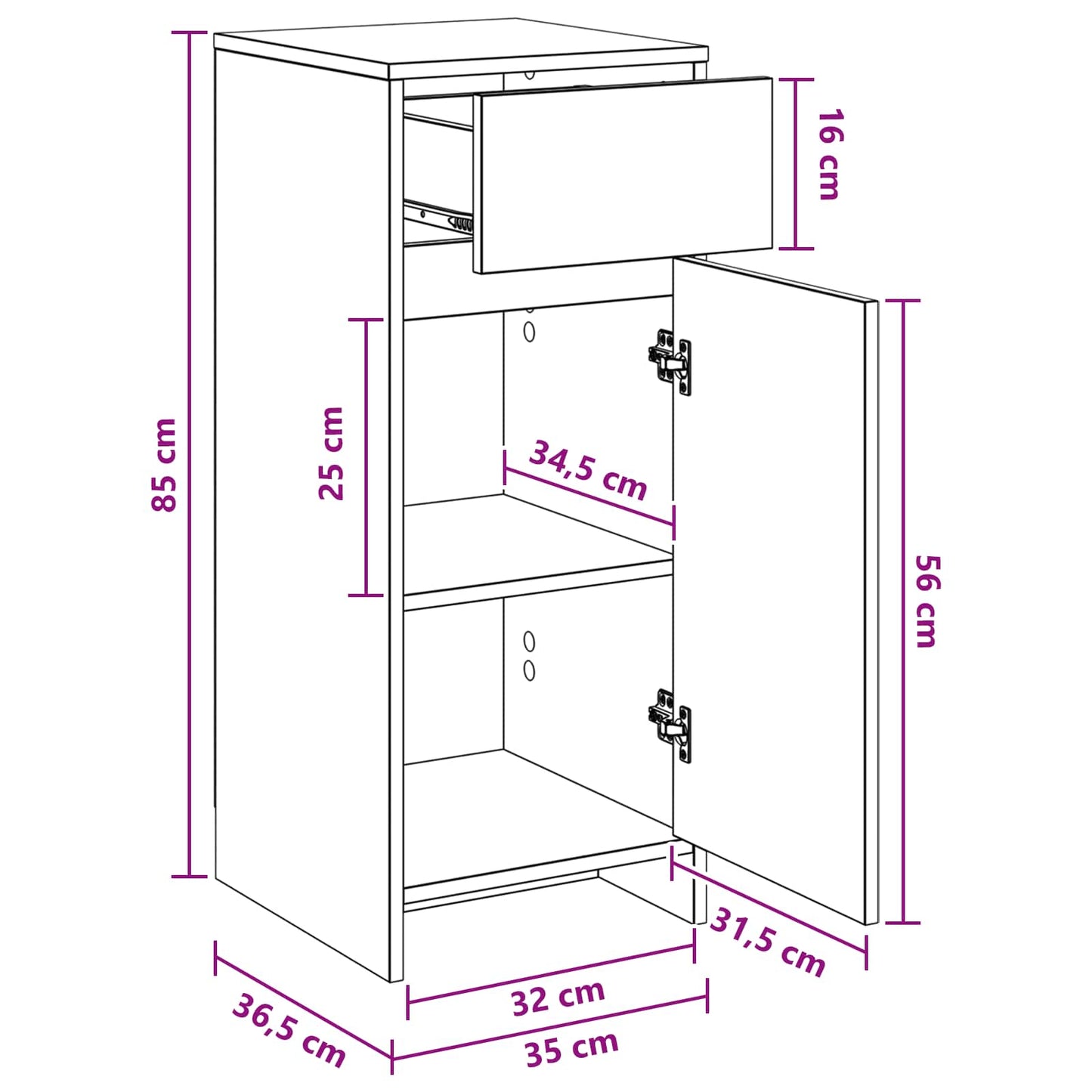vidaXL Ντουλάπι Μπάνιου Μαύρη Δρυς 35 x 36,5 x 85 εκ.
