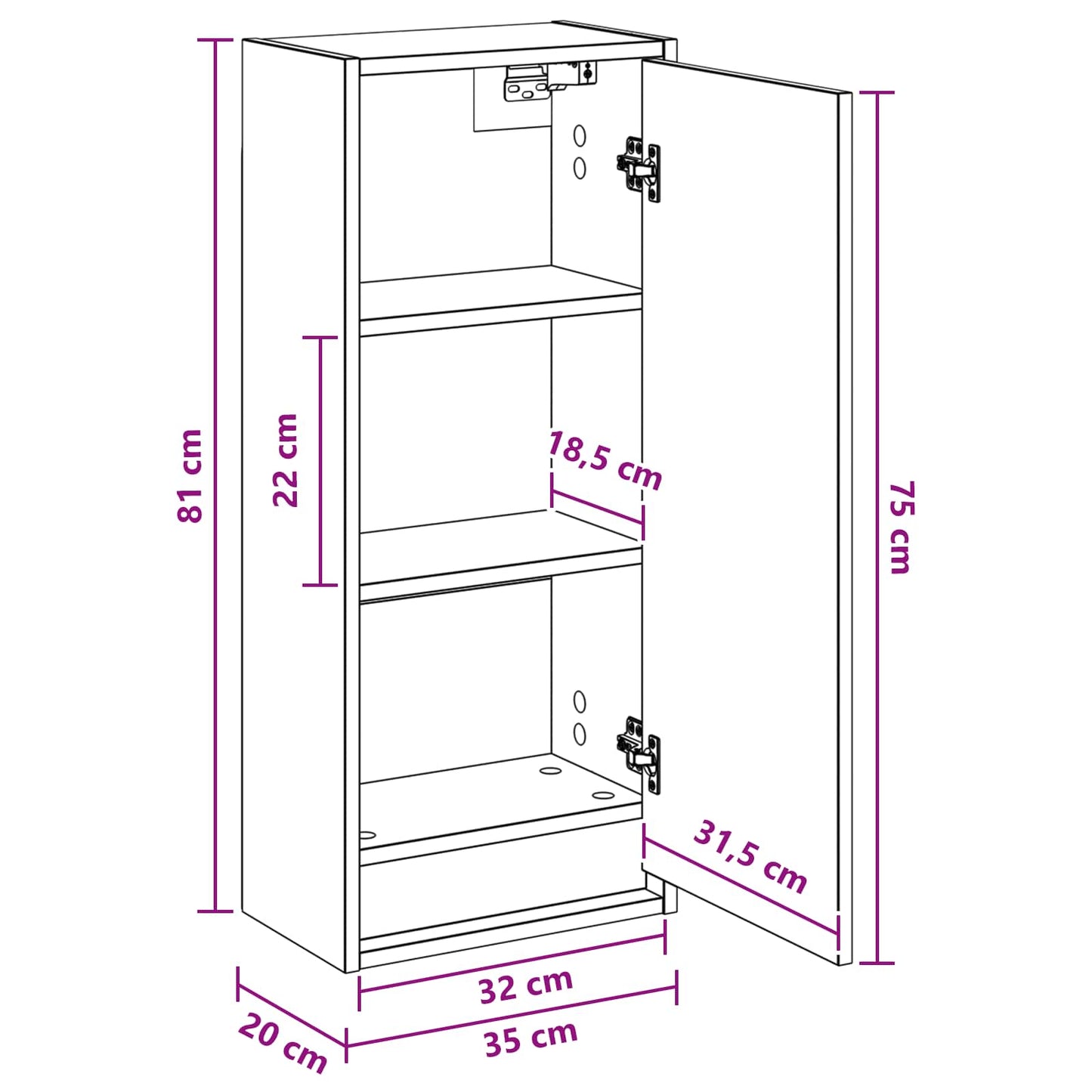 vidaXL Επιτοίχιος νιπτήρας βανίλιας Λευκό 35 x 20 x 81 εκ.