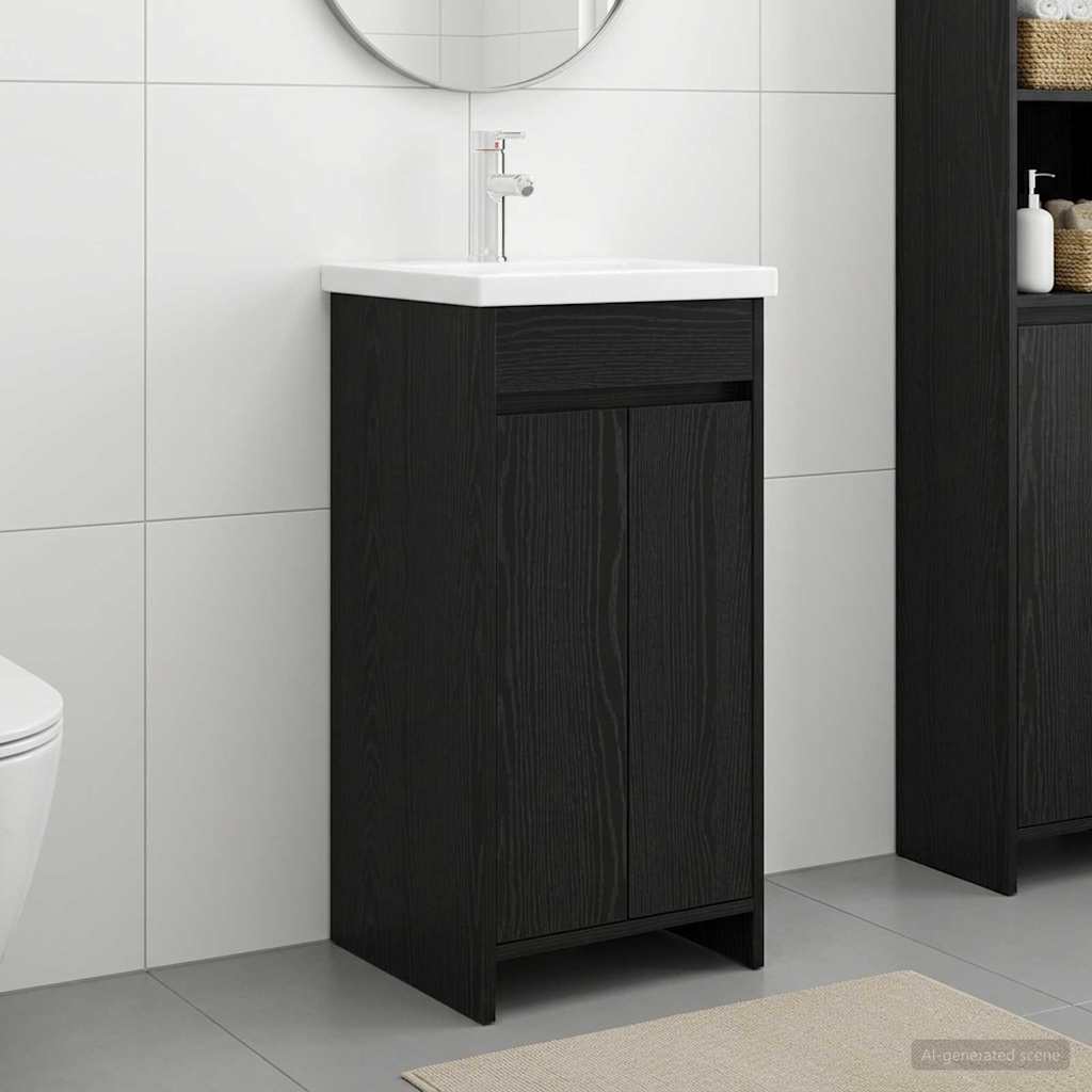 vidaXL Καθρέφτης μπάνιου με νιπτήρα Μαύρη Δρυς 42 x 40 x 84,5 εκ