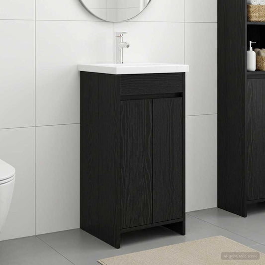 vidaXL Καθρέφτης μπάνιου με νιπτήρα Μαύρη Δρυς 42 x 40 x 84,5 εκ