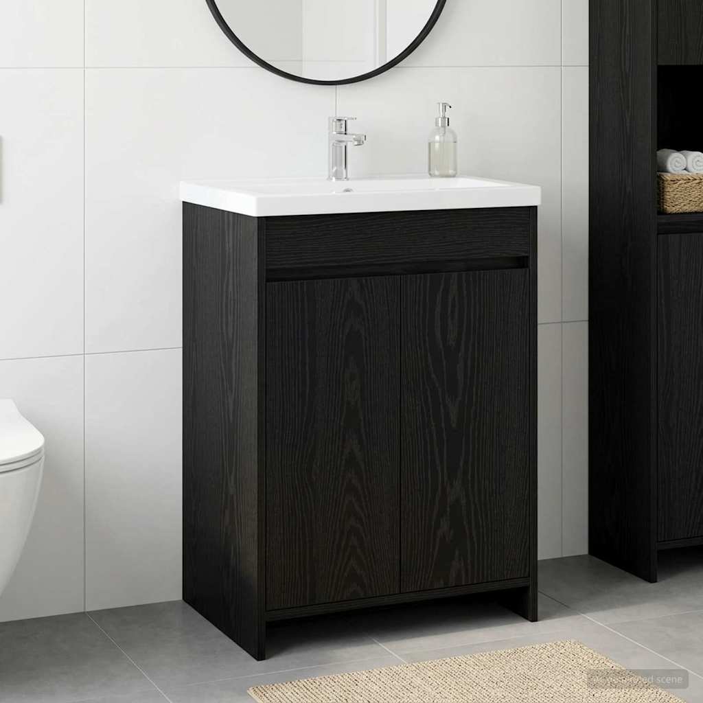 vidaXL Ντουλάπι Κάτω από τον Νιπτήρα Μαύρη Δρυς 56 x 37,5 x 81 εκ