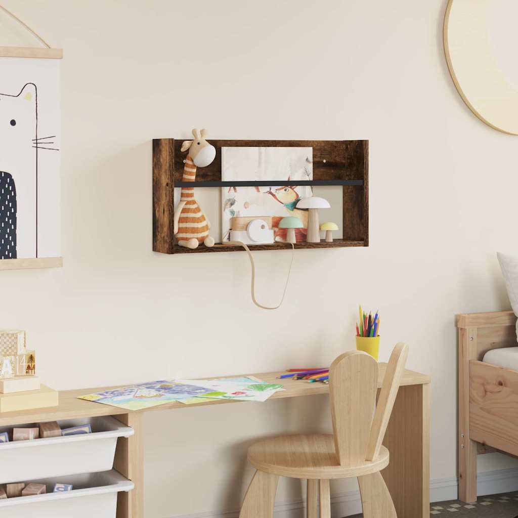 vidaXL Ράφι Περιοδικών με ράφι Επιτοίχιο Καπνιστό Δρύς 60 x 12 x 30 εκ