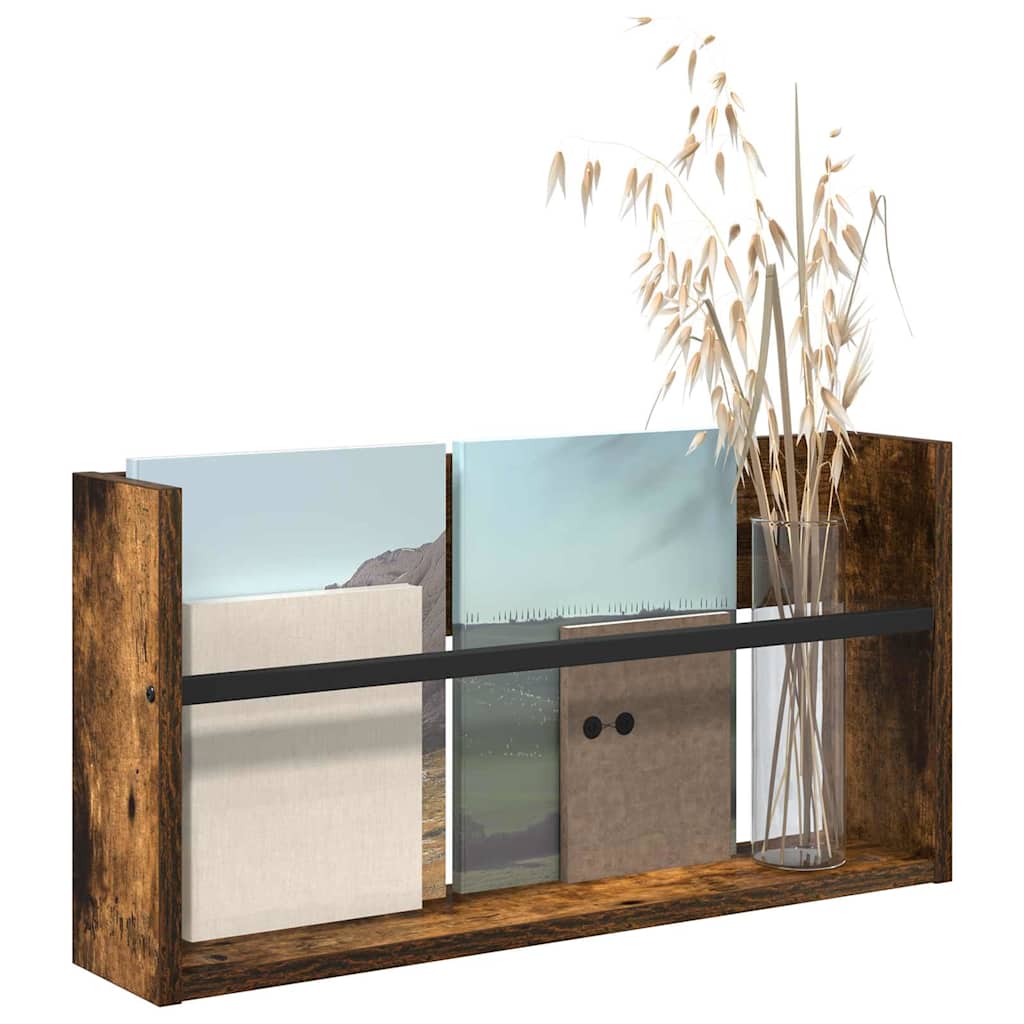 vidaXL Ράφι Περιοδικών με ράφι Επιτοίχιο Καπνιστό Δρύς 60 x 12 x 30 εκ