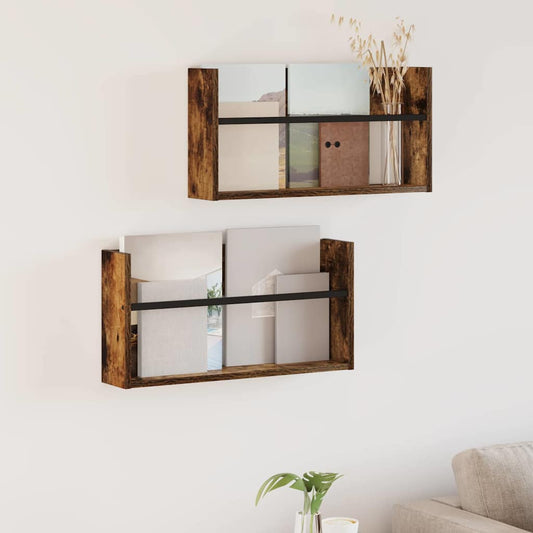 vidaXL Ράφι Περιοδικών με ράφι 2 pcs Καπνιστό Δρύς 60 x 12 x 30 εκ