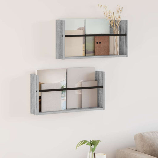 vidaXL Ράφι Περιοδικών με ράφι 2 pcs Γκρίζο Σονομα 60 x 12 x 30 εκ