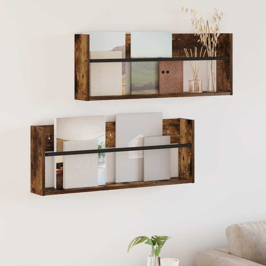 vidaXL Ράφι Περιοδικών με ράφι 2 pcs Καπνιστό Δρύς 80 x 12 x 30 εκ