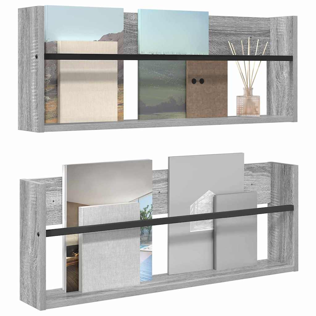 vidaXL Ράφι Περιοδικών με ράφι 2 pcs Γκρίζο Σονομα 80 x 12 x 30 εκ