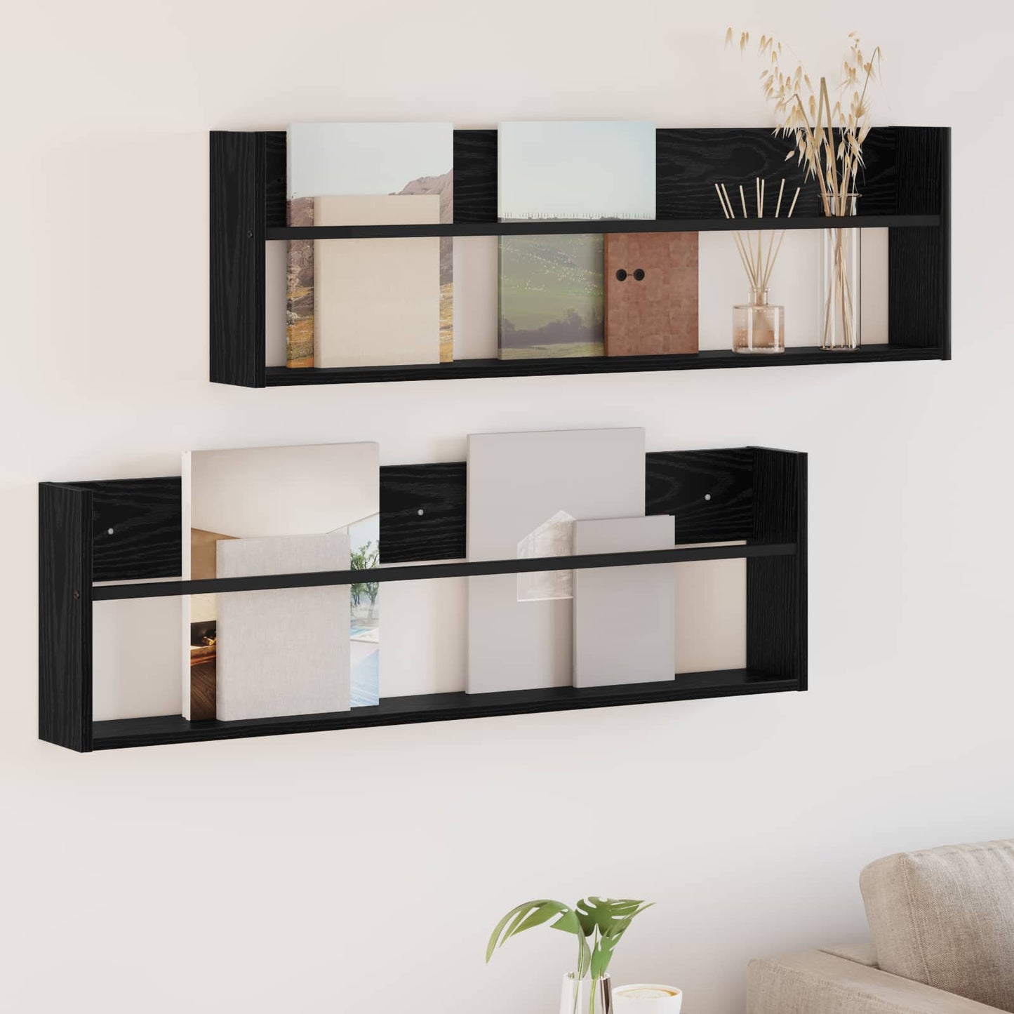 vidaXL Ράφι Περιοδικών με ράφι 2 pcs Μαύρη Οξυά 100 x 12 x 30 εκ