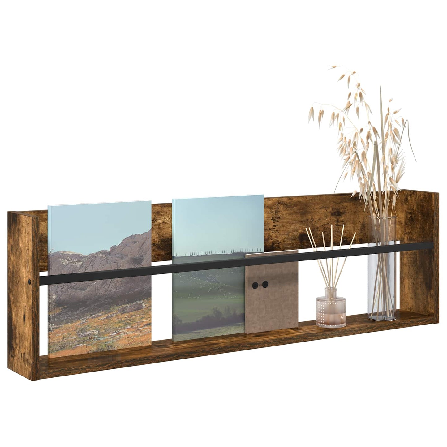 vidaXL Ράφι Περιοδικών με ράφι Καπνιστό Δρύς 100 x 12 x 30 εκ