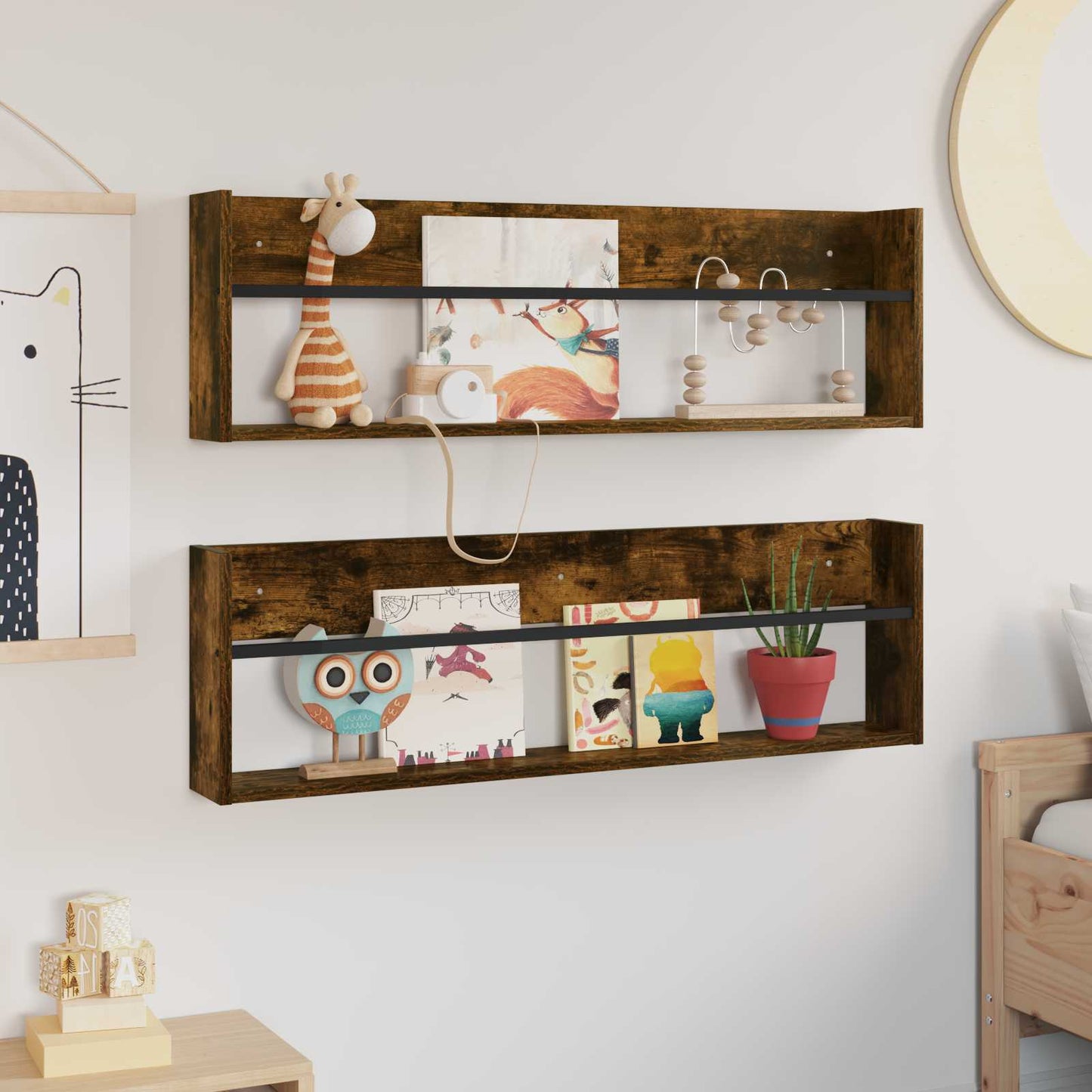 vidaXL Ράφι Περιοδικών με ράφι 2 pcs Καπνιστό Δρύς 100 x 12 x 30 εκ