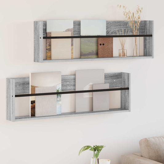 vidaXL Ράφι Περιοδικών με ράφι 2 pcs Γκρίζο Σονομα 100 x 12 x 30 εκ