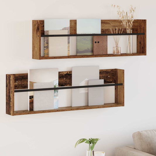 vidaXL Ράφι Περιοδικών με ράφι 2 pcs Παλιό ξύλο 100 x 12 x 30 εκ