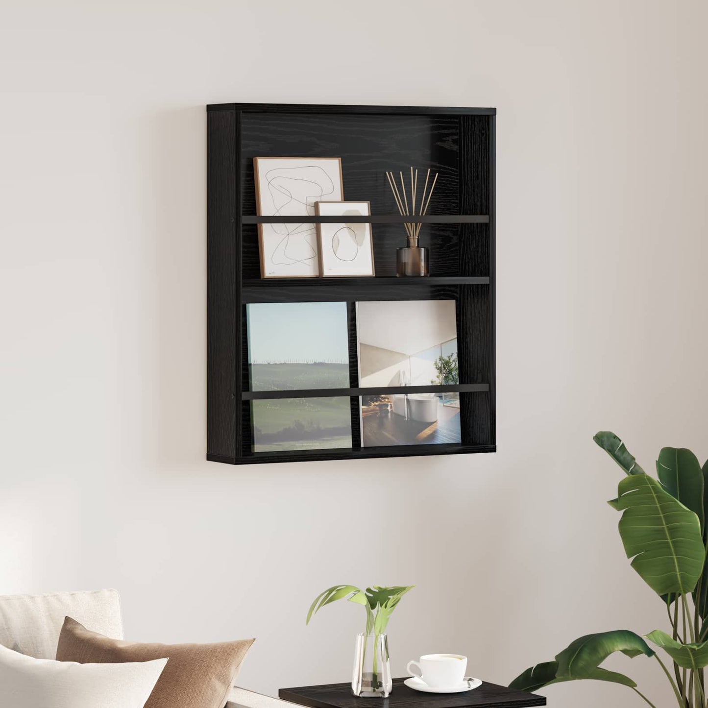 vidaXL Ράφι Περιοδικών Μαύρη Οξυά 60 x 12 x 70 εκ Επεξεργασμένο ξύλο