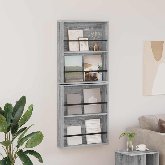 vidaXL Ράφι Περιοδικών με ράφι 2 pcs Γκρίζο Σονομα 60 x 12 x 70 εκ