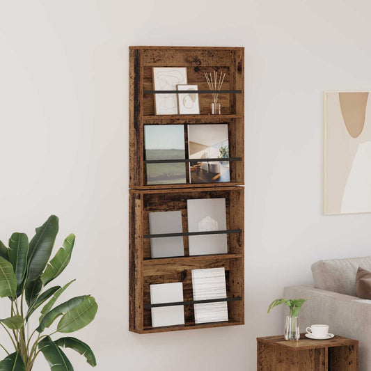 vidaXL Ράφι Περιοδικών με ράφι 2 pcs Παλιό ξύλο 60 x 12 x 70 εκ