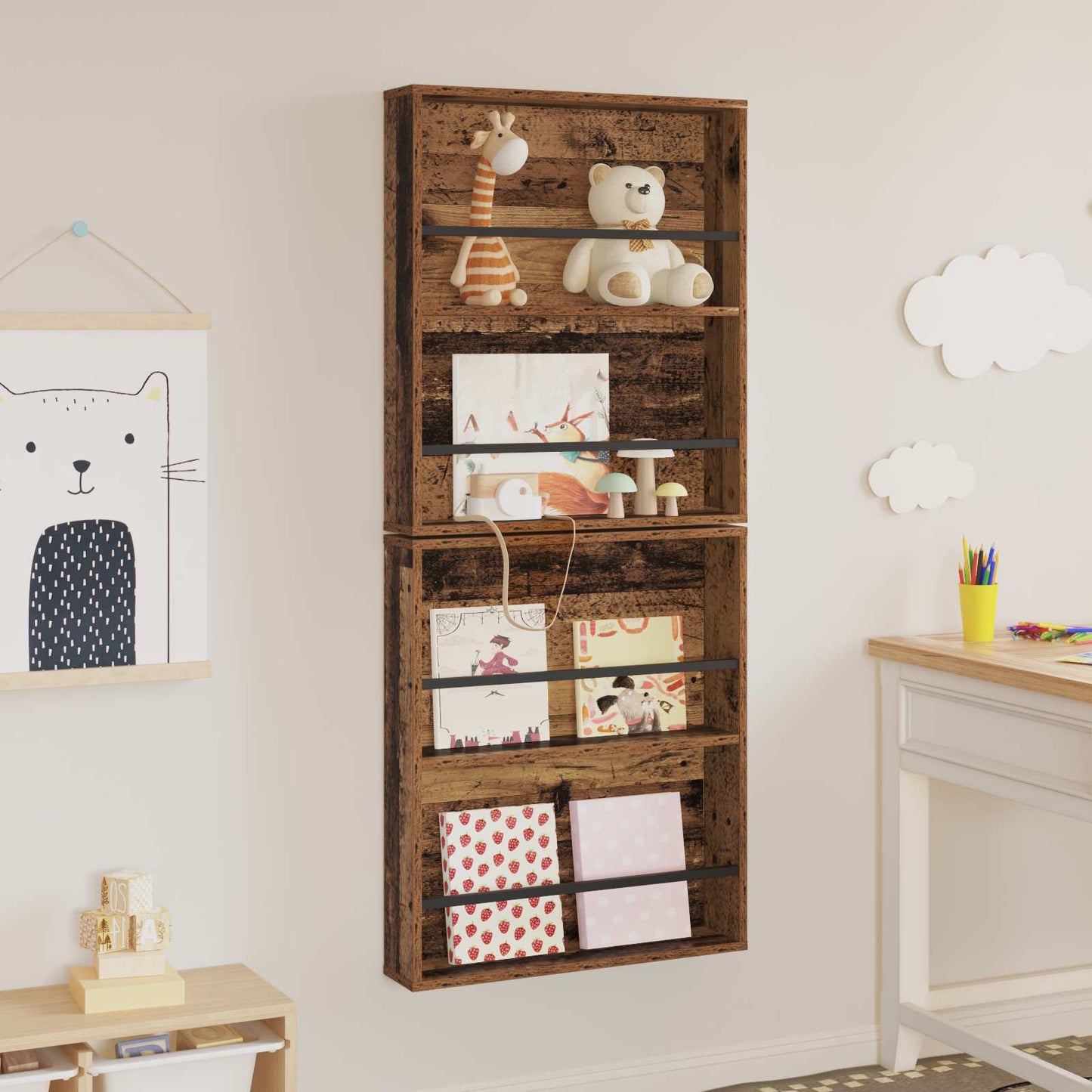 vidaXL Ράφι Περιοδικών με ράφι 2 pcs Παλιό ξύλο 60 x 12 x 70 εκ