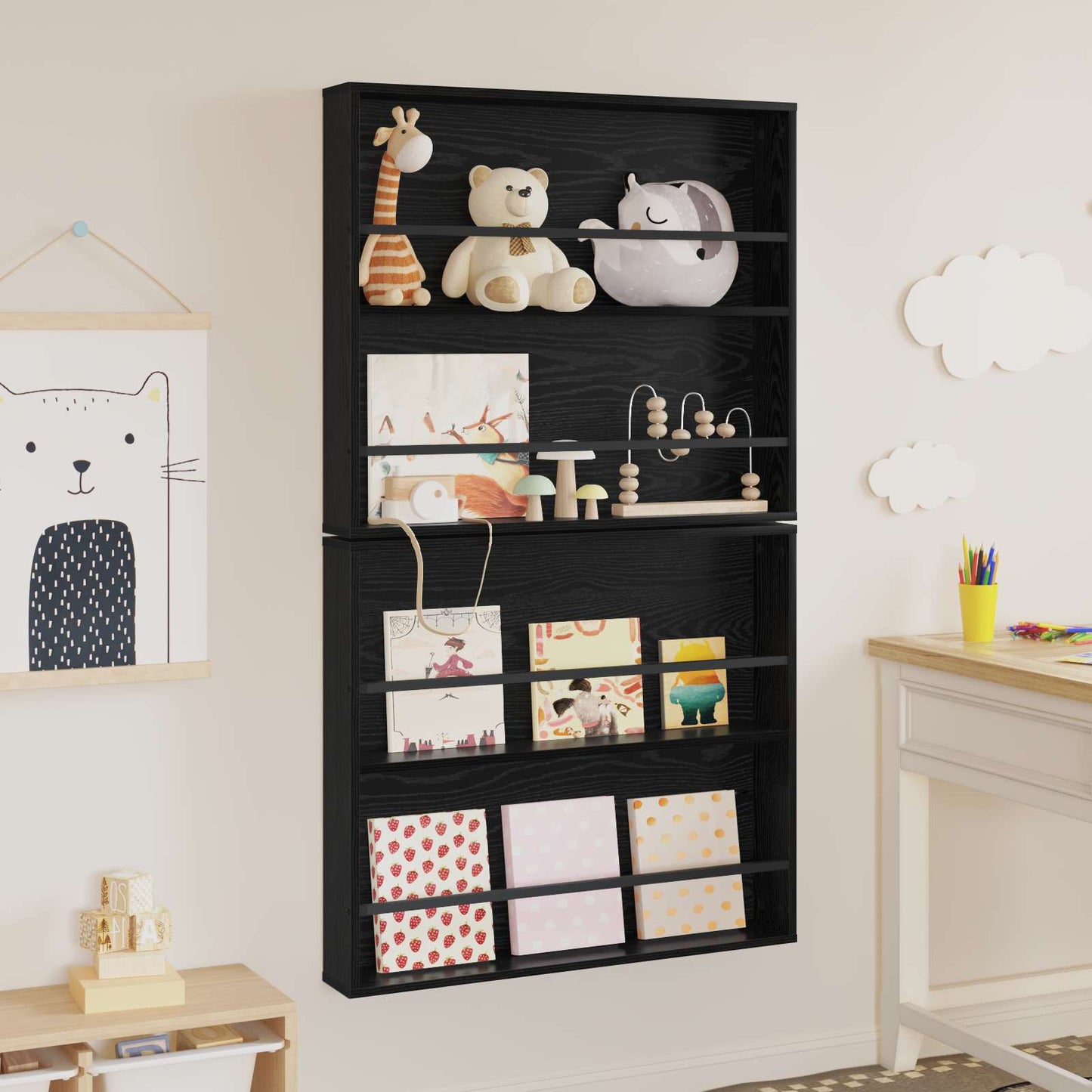 vidaXL Ράφι Περιοδικών με ράφι 2 pcs Μαύρη Οξυά 80 x 12 x 70 εκ