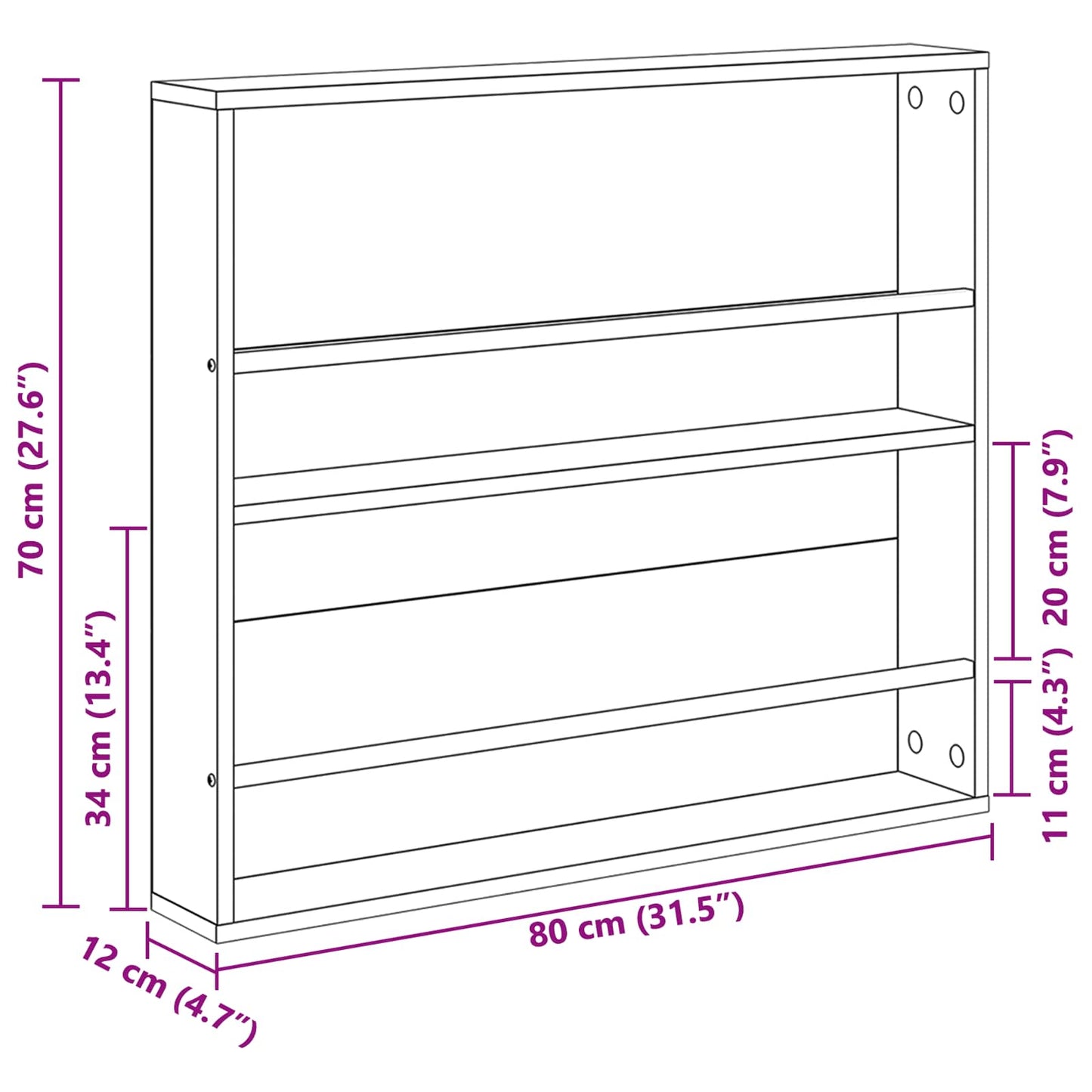 vidaXL Ράφι Περιοδικών με ράφι 2 pcs Δρύς Sonoma 80 x 12 x 70 εκ