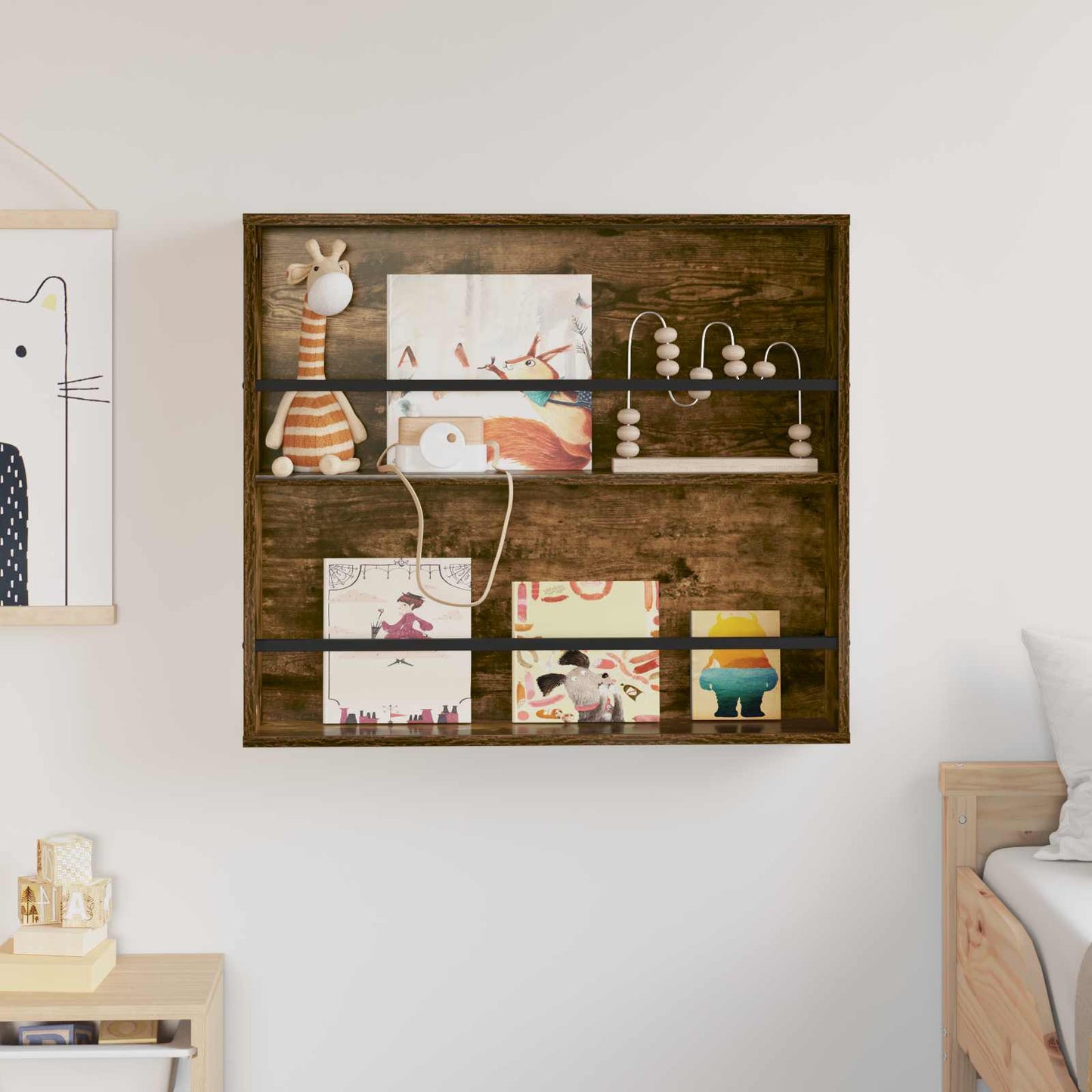 vidaXL Ράφι Περιοδικών με ράφι Επιτοίχιο Καπνιστό Δρύς 80 x 12 x 70 εκ