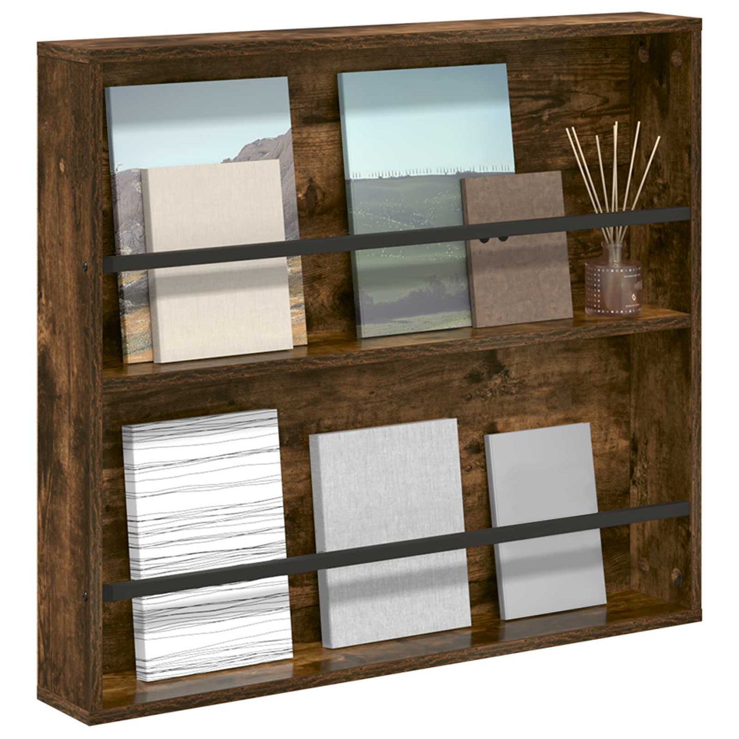 vidaXL Ράφι Περιοδικών με ράφι Επιτοίχιο Καπνιστό Δρύς 80 x 12 x 70 εκ