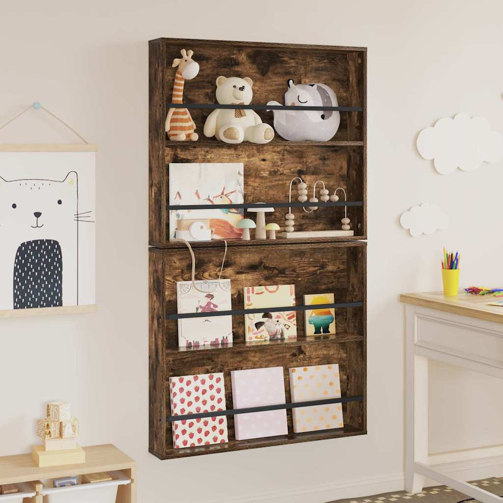 vidaXL Ράφι Περιοδικών με ράφι 2 pcs Καπνιστό Δρύς 80 x 12 x 70 εκ