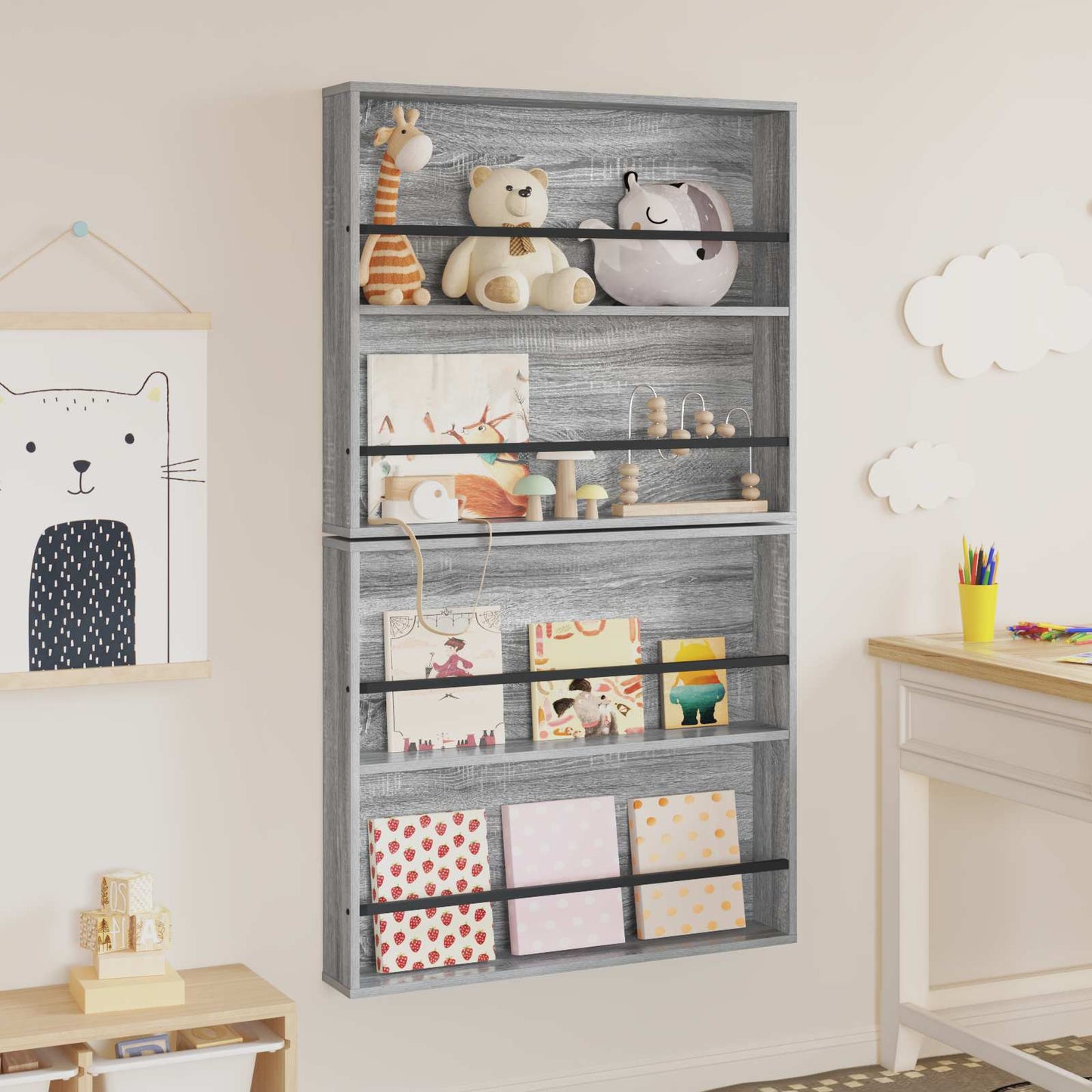 vidaXL Ράφι Περιοδικών με ράφι 2 pcs Γκρίζο Σονομα 80 x 12 x 70 εκ