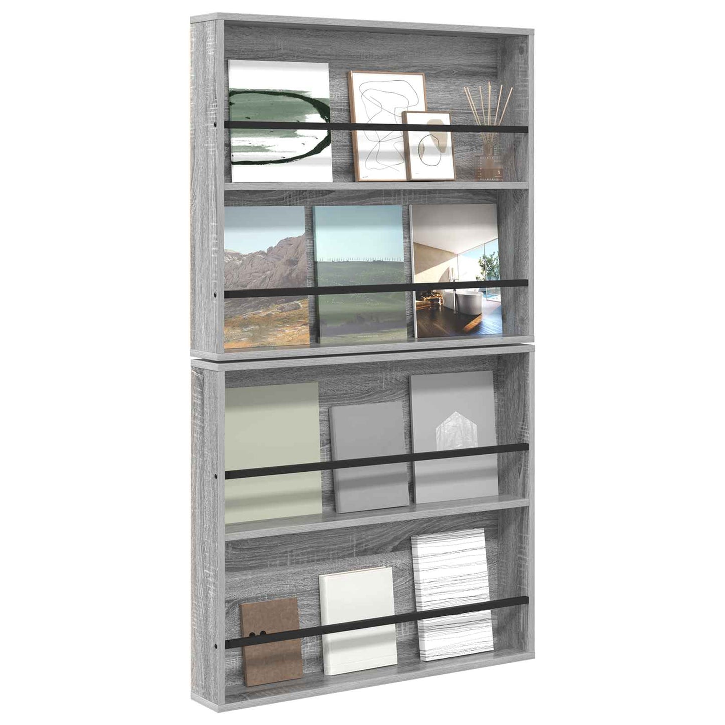 vidaXL Ράφι Περιοδικών με ράφι 2 pcs Γκρίζο Σονομα 80 x 12 x 70 εκ