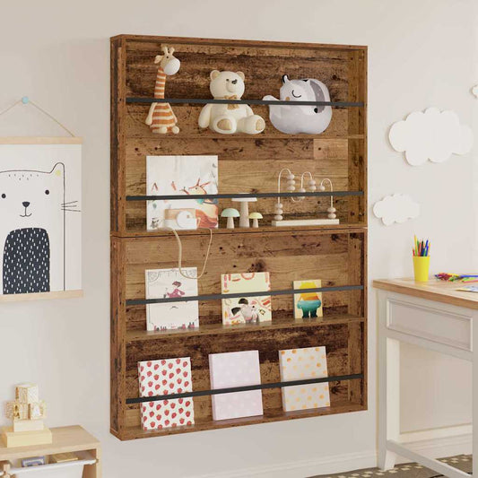 vidaXL Ράφι Περιοδικών με ράφι 2 pcs Παλιό ξύλο 100 x 12 x 70 εκ