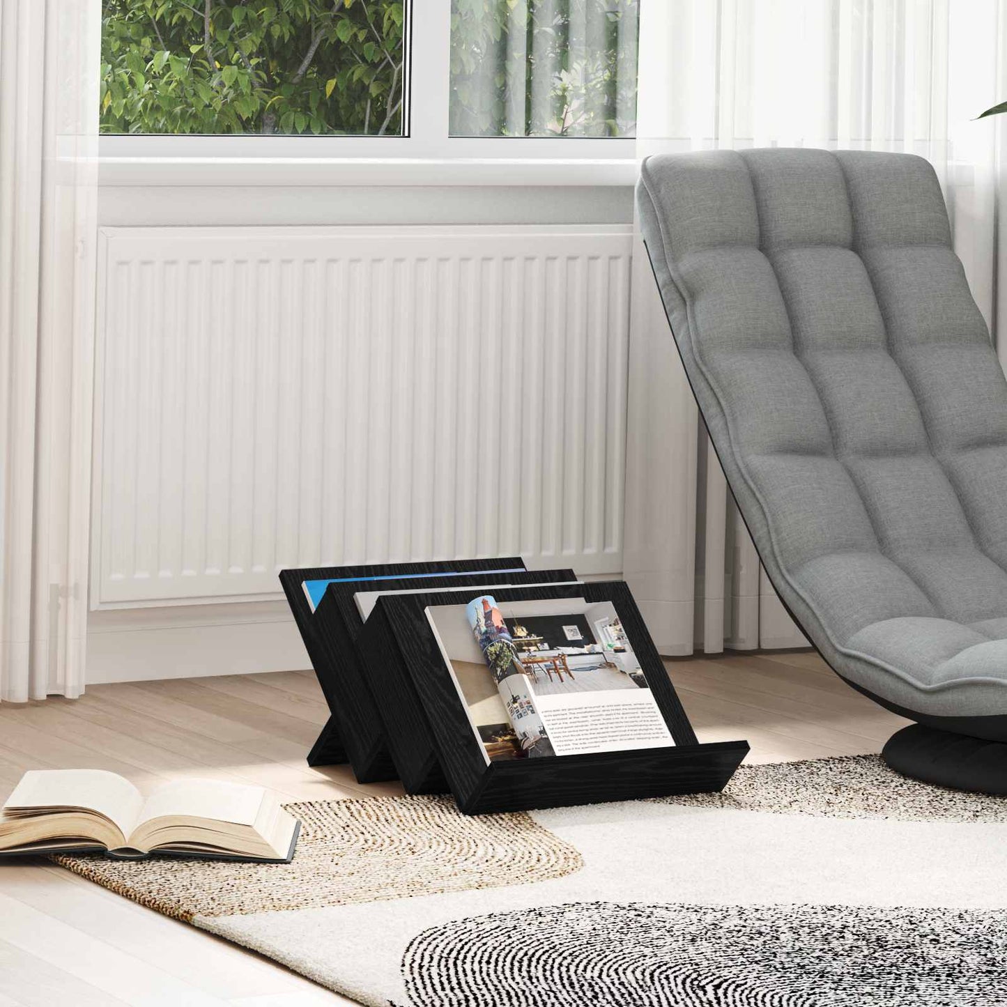 vidaXL Ράφι Περιοδικών Μαύρη Οξυά 53 x 40 x 28.5 εκ Επεξεργασμένο ξύλο