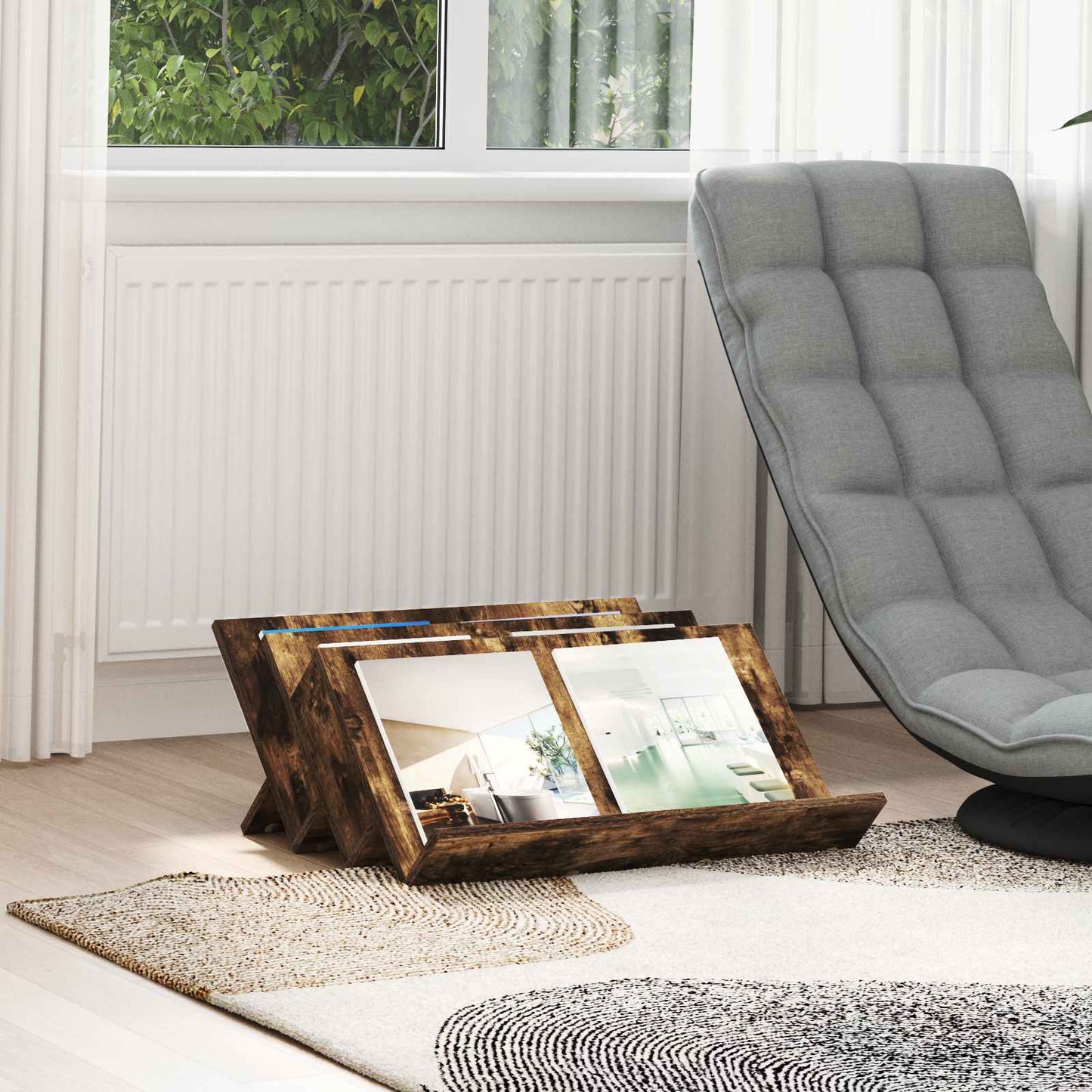 vidaXL Ράφι Περιοδικών με ράφι Καπνιστό Δρύς 65 x 53 x 28,5 εκ