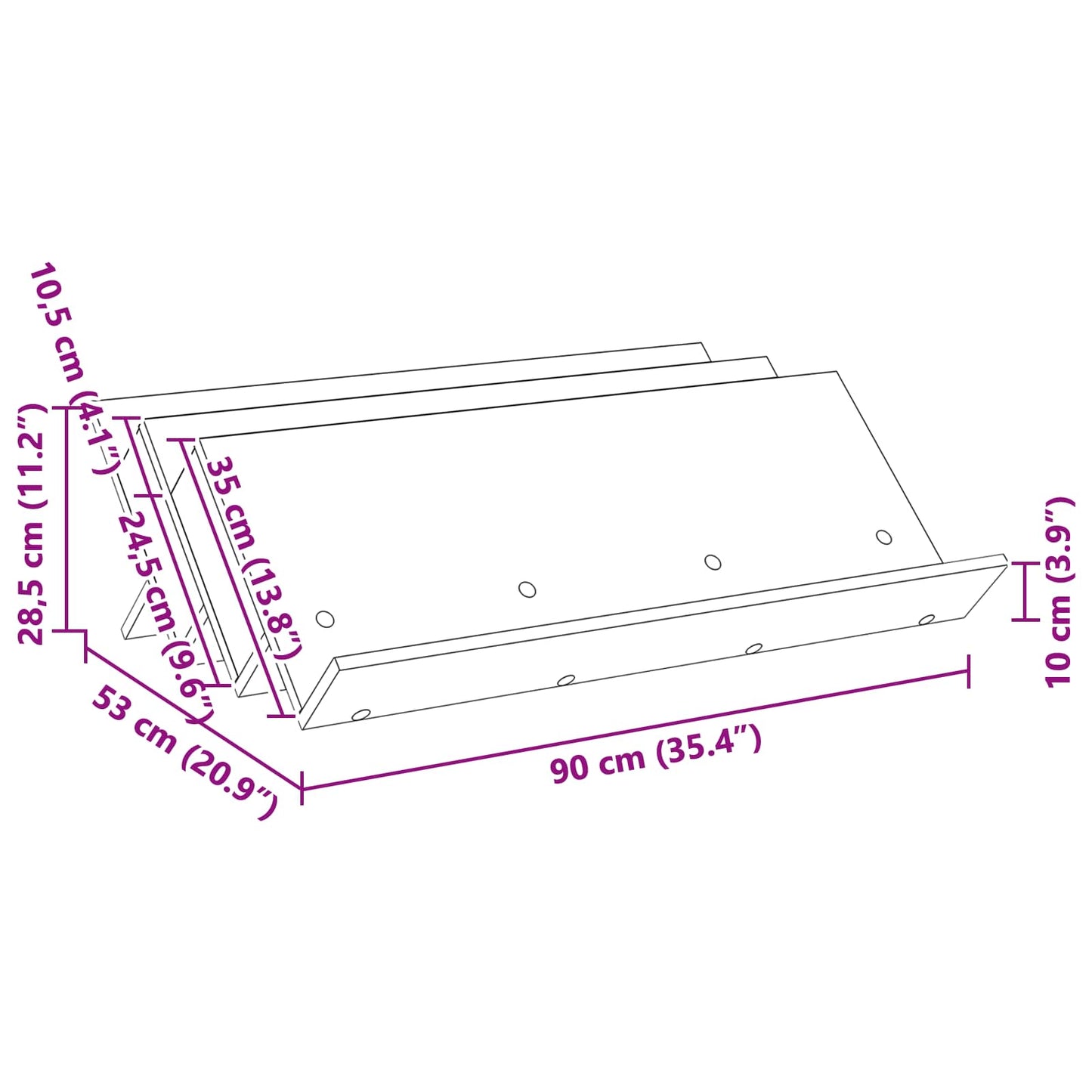 vidaXL Ράφι Περιοδικών με ράφι Γκρι Μπετόν 90 x 53 x 28,5 εκ