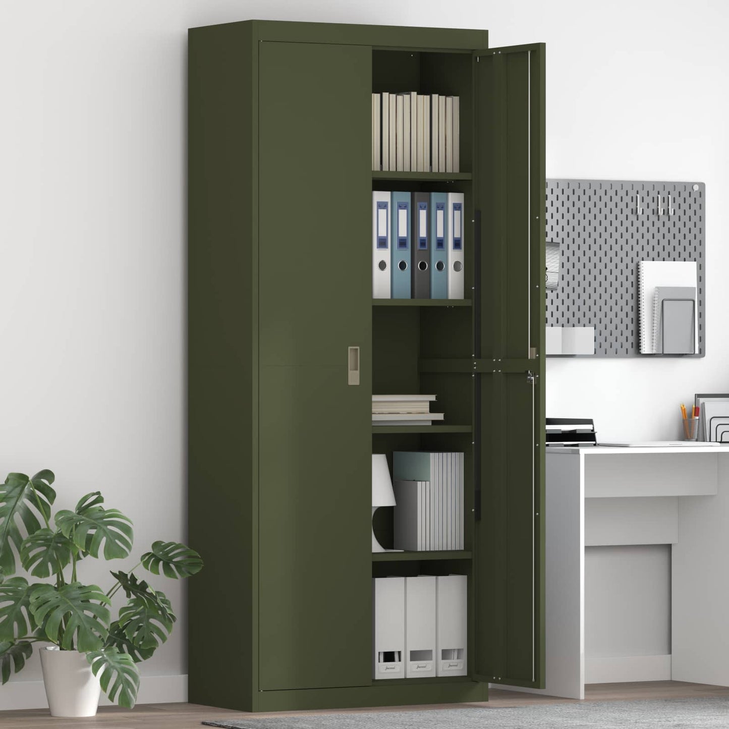 vidaXL Ντουλάπι αποθήκευσης Ελιά Πράσινη 80 x 40 x 200 εκ Ατσάλι