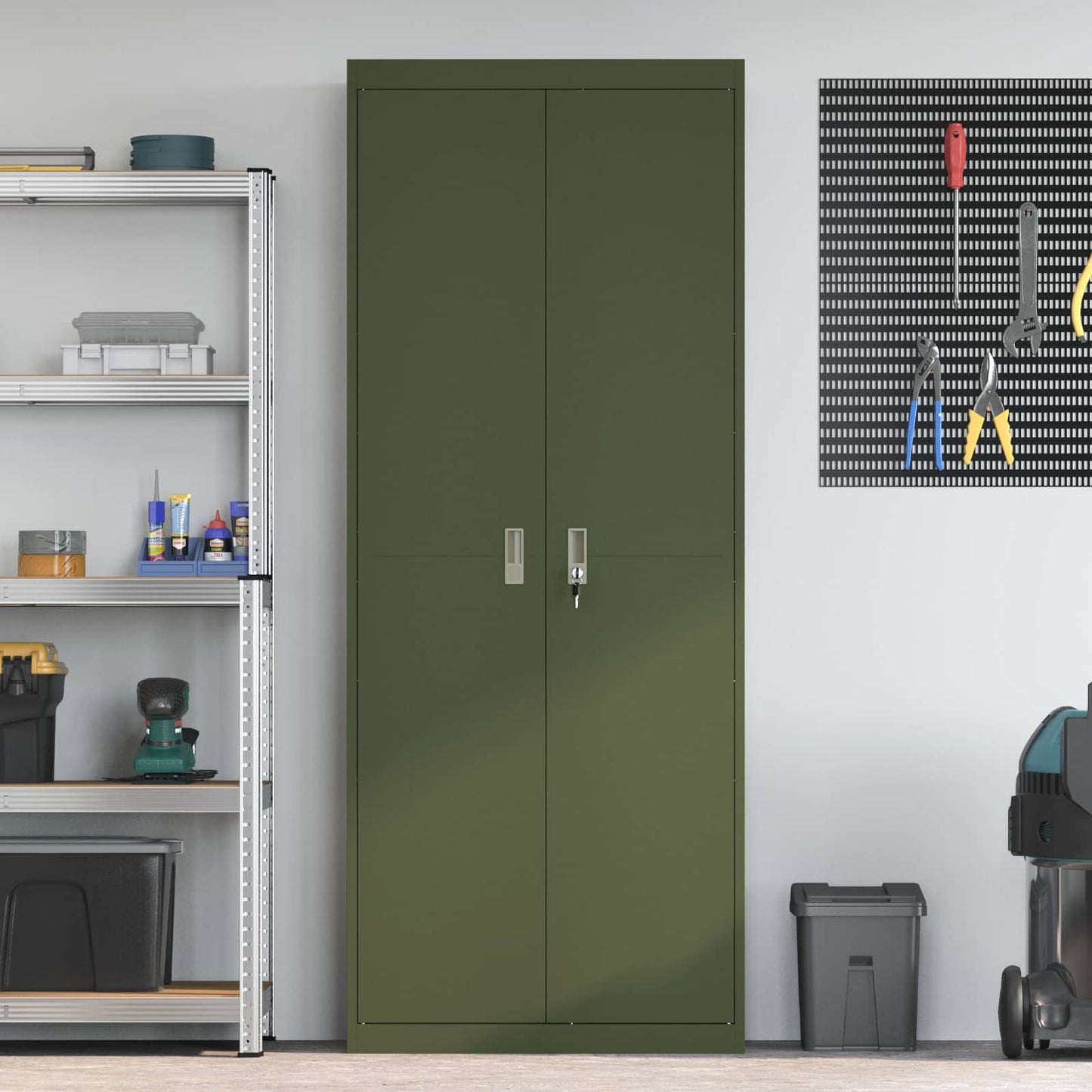 vidaXL Ντουλάπι αποθήκευσης Ελιά Πράσινη 80 x 40 x 200 εκ Ατσάλι