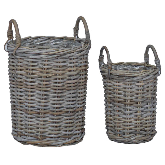 vidaXL Καλάθι Φυτευτή με αποθήκευση 2 pcs Γκρι Ρατάν Κούμπου