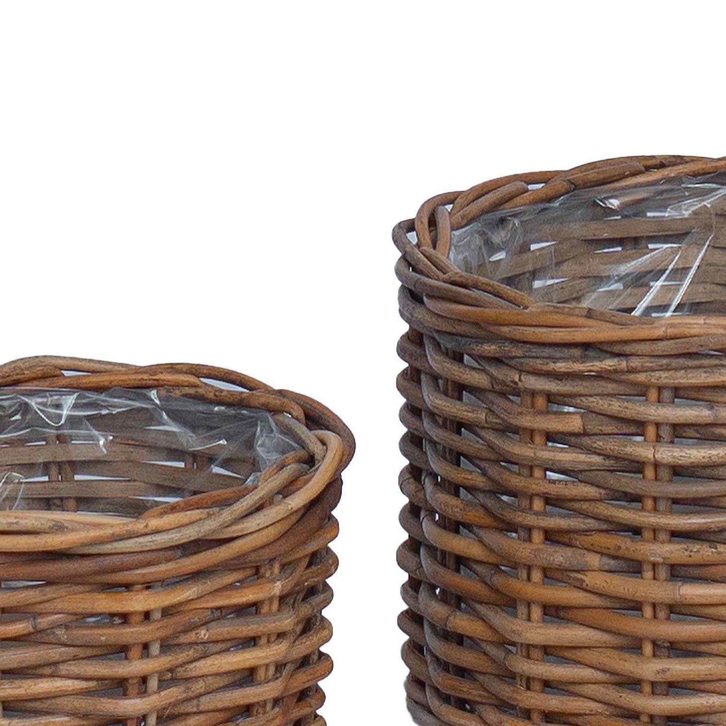 vidaXL Καλάθι Γλάστρας με αποθήκευση 2 pcs Καφέ Ρατάν Κούμπου