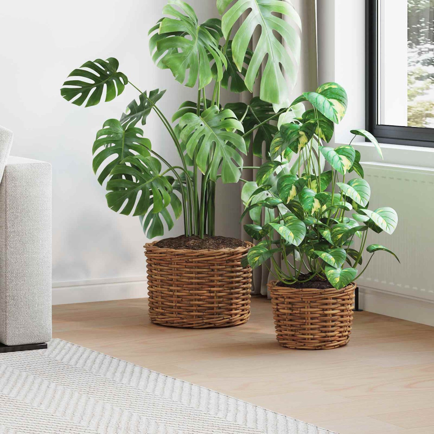 vidaXL Καλάθι Γλάστρας με αποθήκευση 2 pcs Καφέ Ρατάν Κούμπου